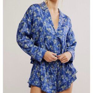 Intimately Free People Women Beauty Sleep PJ Top Sea Blue Paisley Womens Medium